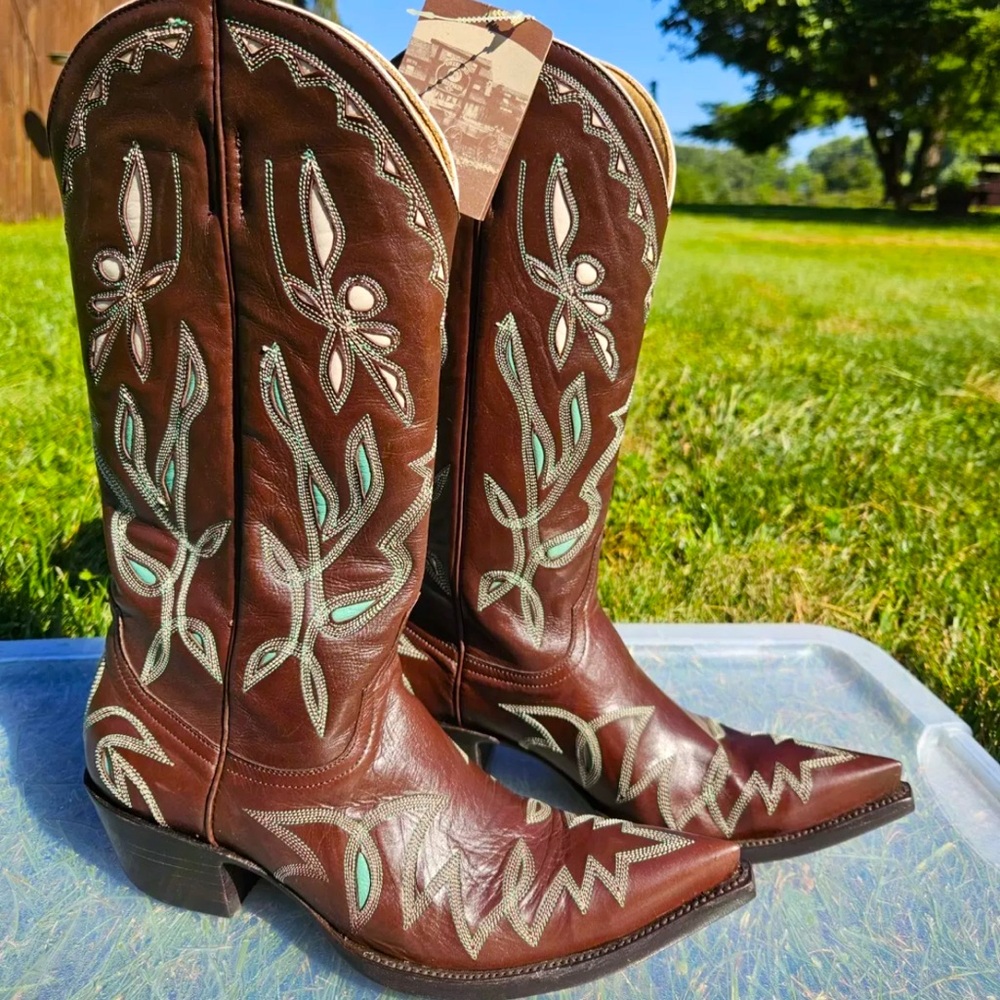 Rare NIB old gringo atlantic boots tourqoise and bone inlaid boots RTL $595 7.5 - Picture 1 of 8
